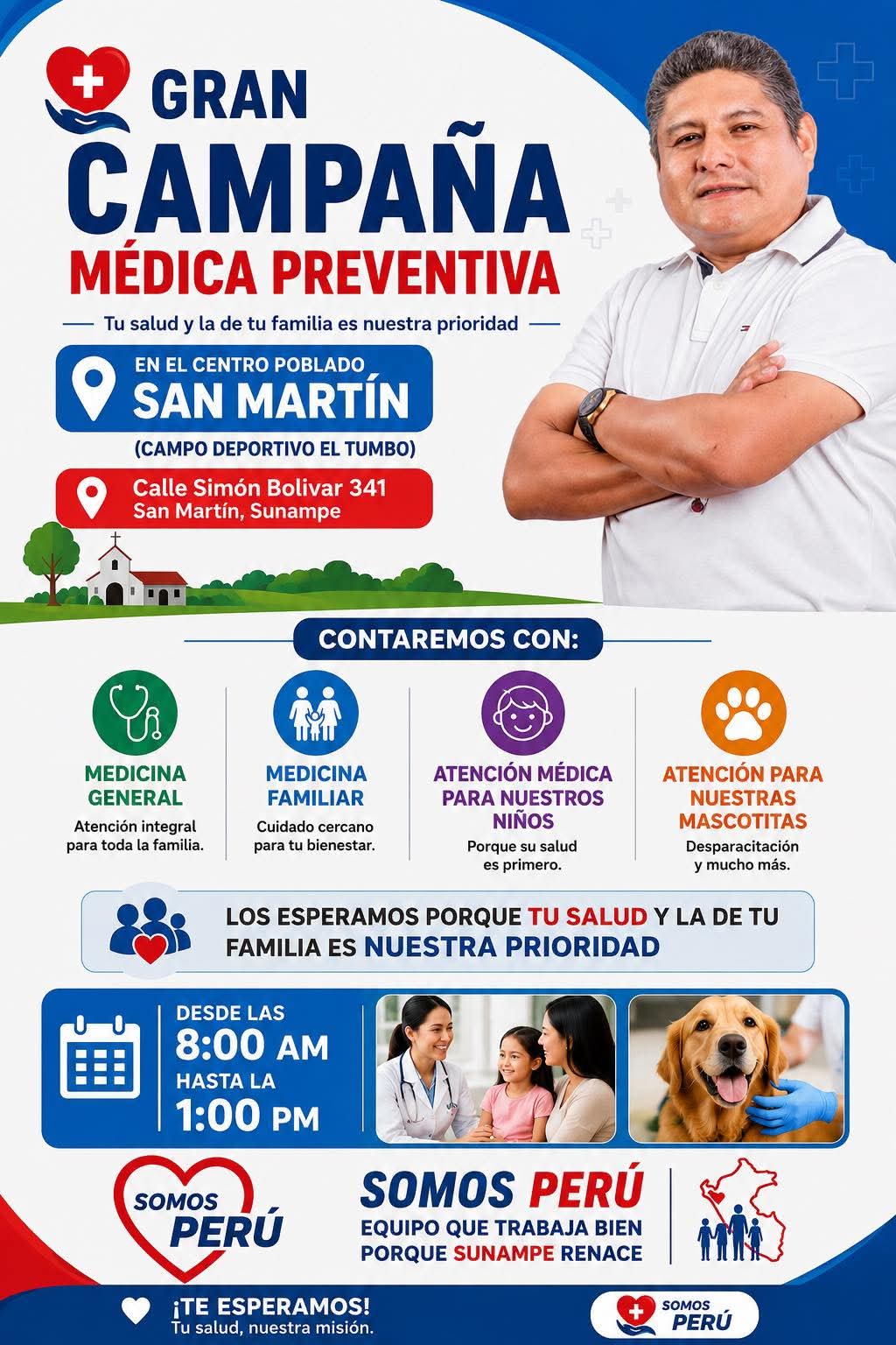 Afiche Gran Campaña Médica Preventiva en San Martín, Sunampe
